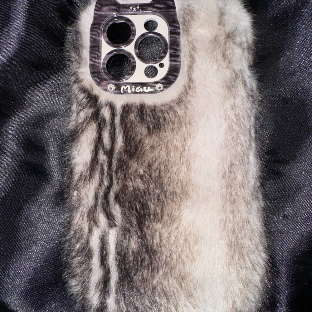Furry Gray Mink Faux Fur iPhone 15 Pro Max Phone Case